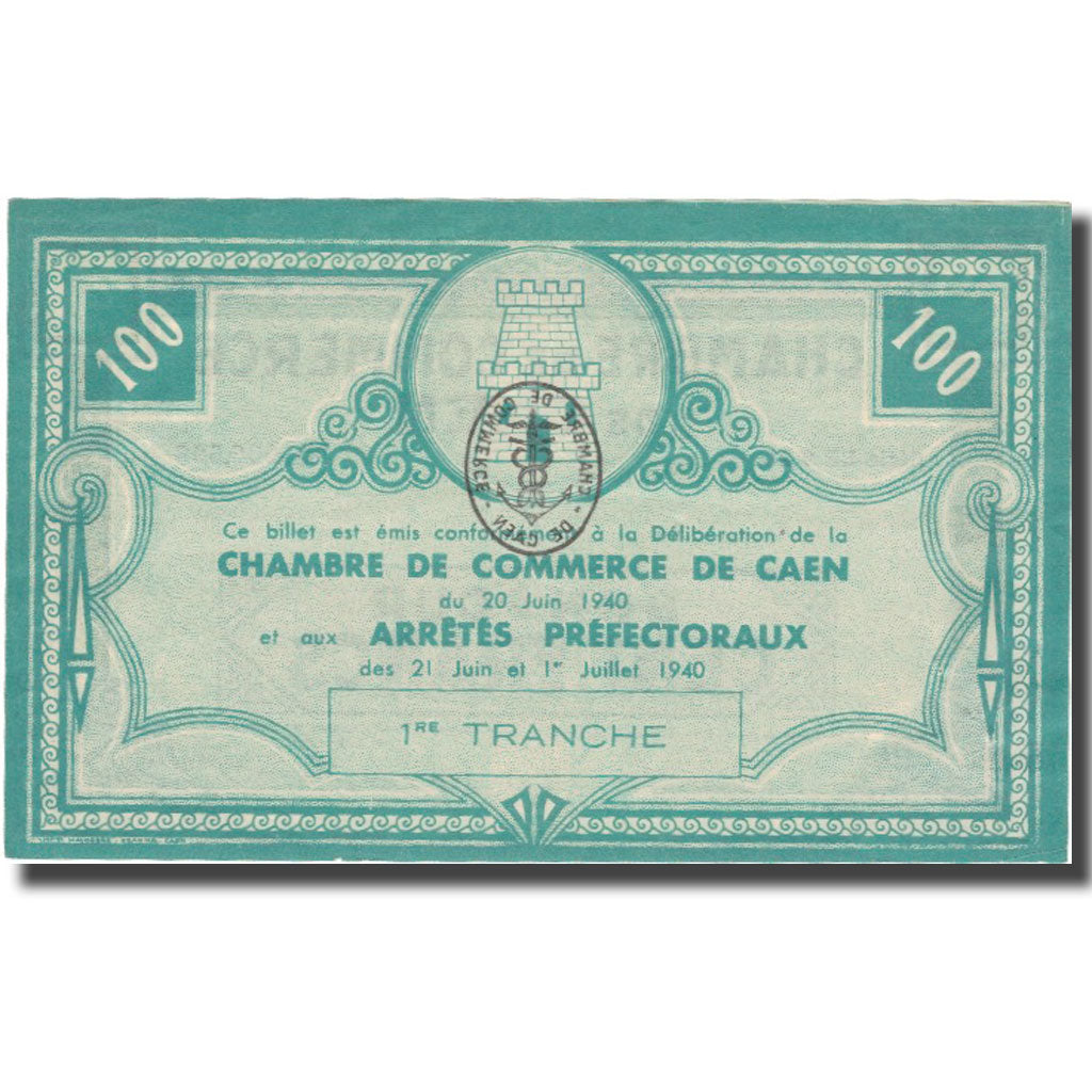 França, CAEN, 100 Francs, 1940, AU(55-58)