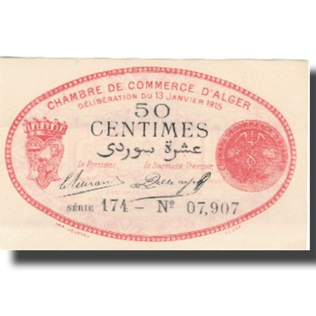 Billet, Algeria, 50 Centimes, Chambre de Commerce, 1915, 1915-01-13, SPL