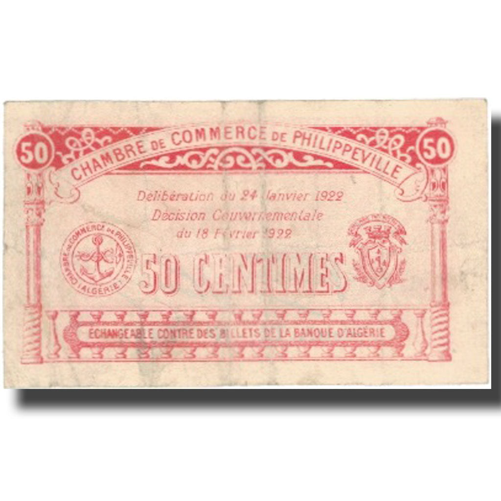Banknote, Algeria, 50 Centimes, Chambre de Commerce, 1922, 1922-01-24, VF(30-35)