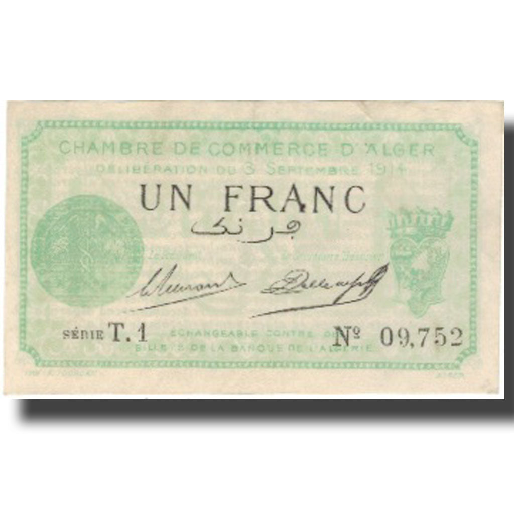 Billet, Algeria, 1 Franc, Chambre de Commerce, 1914, 1914-09-03, SPL+