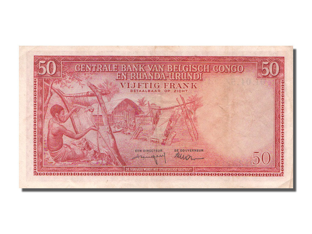 Belgian Congo, 50 Francs, 1957, KM #32, 1957-04-01, EF(40-45), D.133219