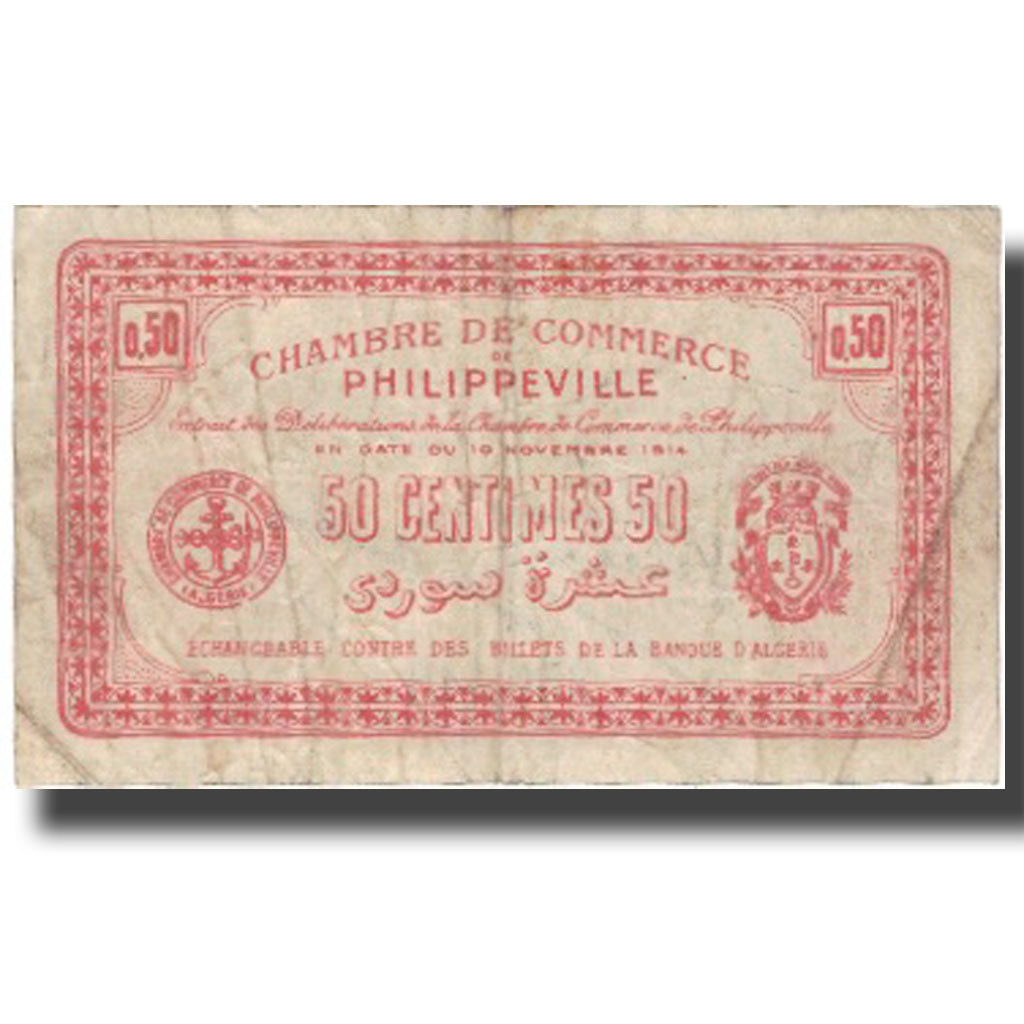 Banknote, Algeria, 50 Centimes, Chambre de Commerce, 1914, 1914-11-10, VF(20-25)