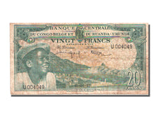 Belgian Congo, 20 Francs, 1957, KM #31, 1957-06-01, VF(20-25), U.004049
