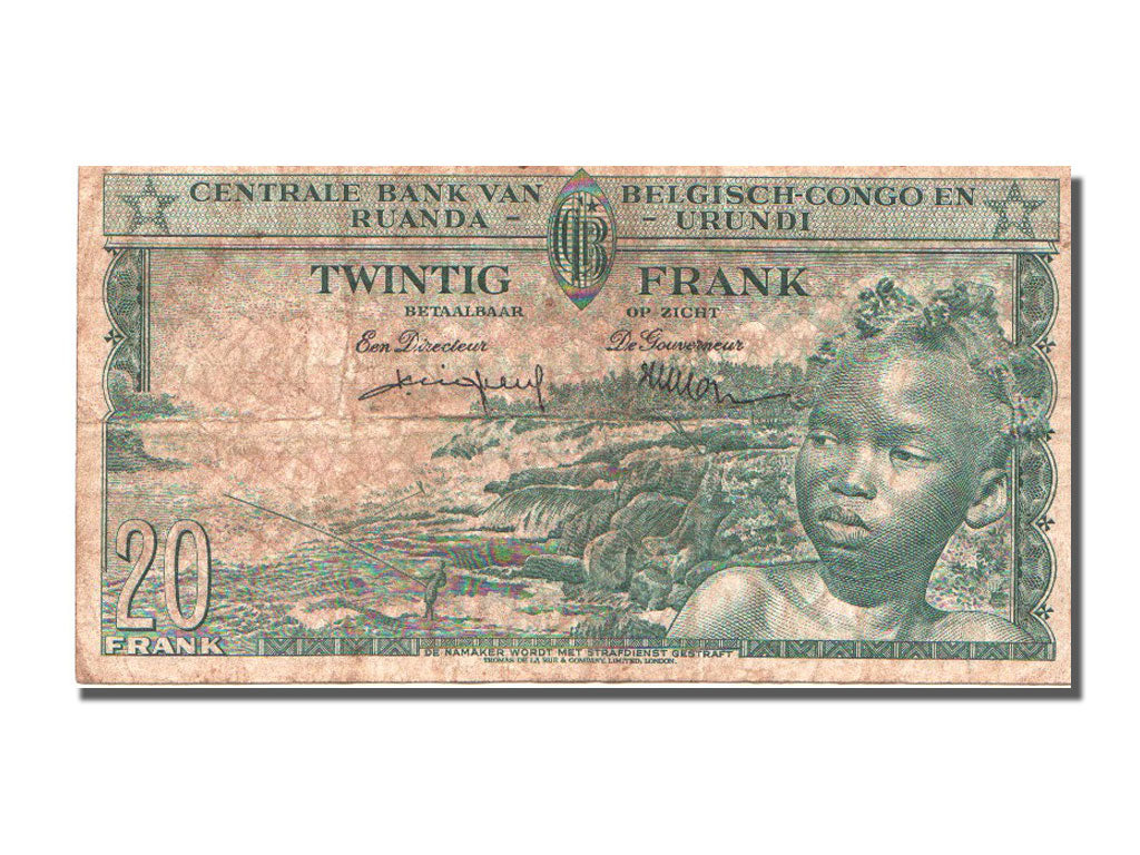 Belgian Congo, 20 Francs, 1957, KM #31, 1957-06-01, VF(20-25), U.004049
