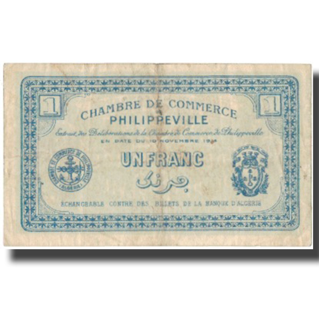 Banknote, Algeria, 1 Franc, Chambre de Commerce, 1914, 1914-11-10, EF(40-45)