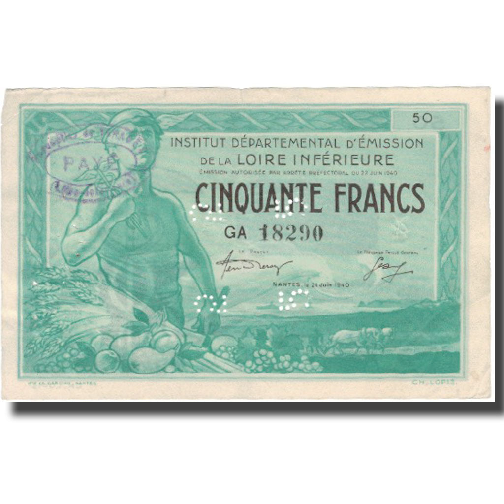 France, Nantes, 50 Francs, 1940, EF(40-45)