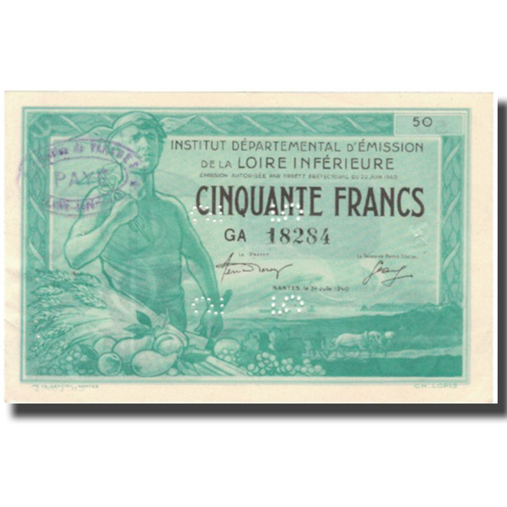 France, Nantes, 50 Francs, 1940, AU(55-58)