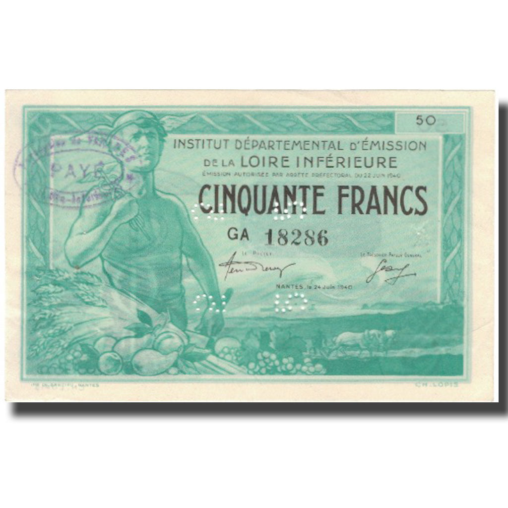 France, Nantes, 50 Francs, 1940, AU(55-58)