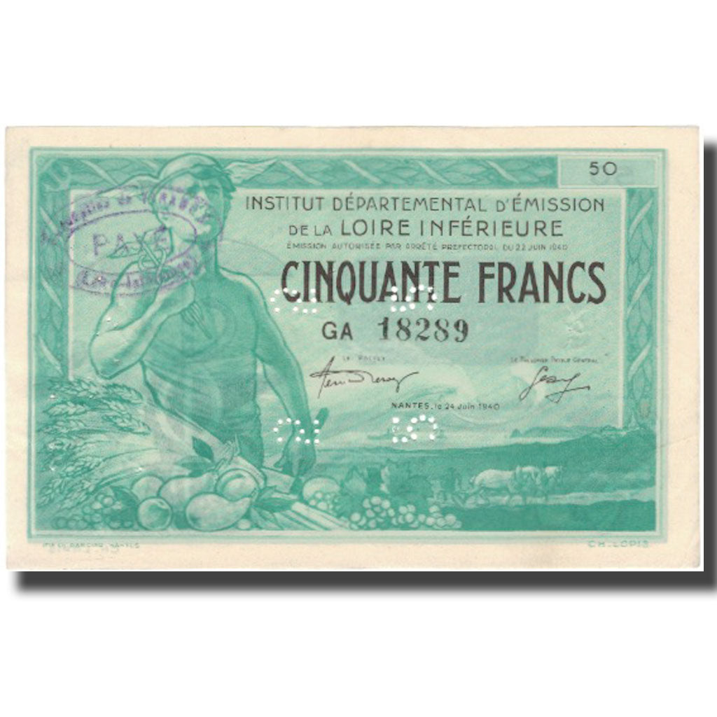 France, Nantes, 50 Francs, 1940, AU(55-58)