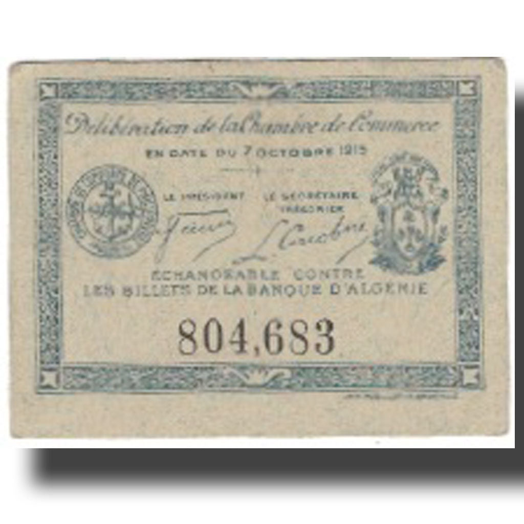 Banknote, Algeria, 10 Centimes, Chambre de Commerce, 1915, 1915-10-07, AU(50-53)