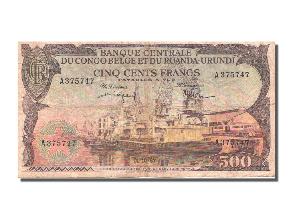 Belgian Congo, 500 Francs, 1957, KM #34, 1957-10-01, VF(30-35), A.375747