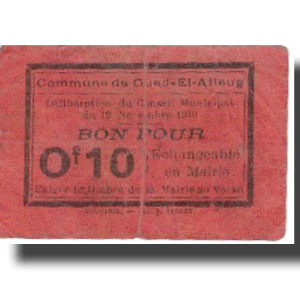 Billet, Algeria, 10 Centimes, Ville, 1916, 1916-11-19, TB+