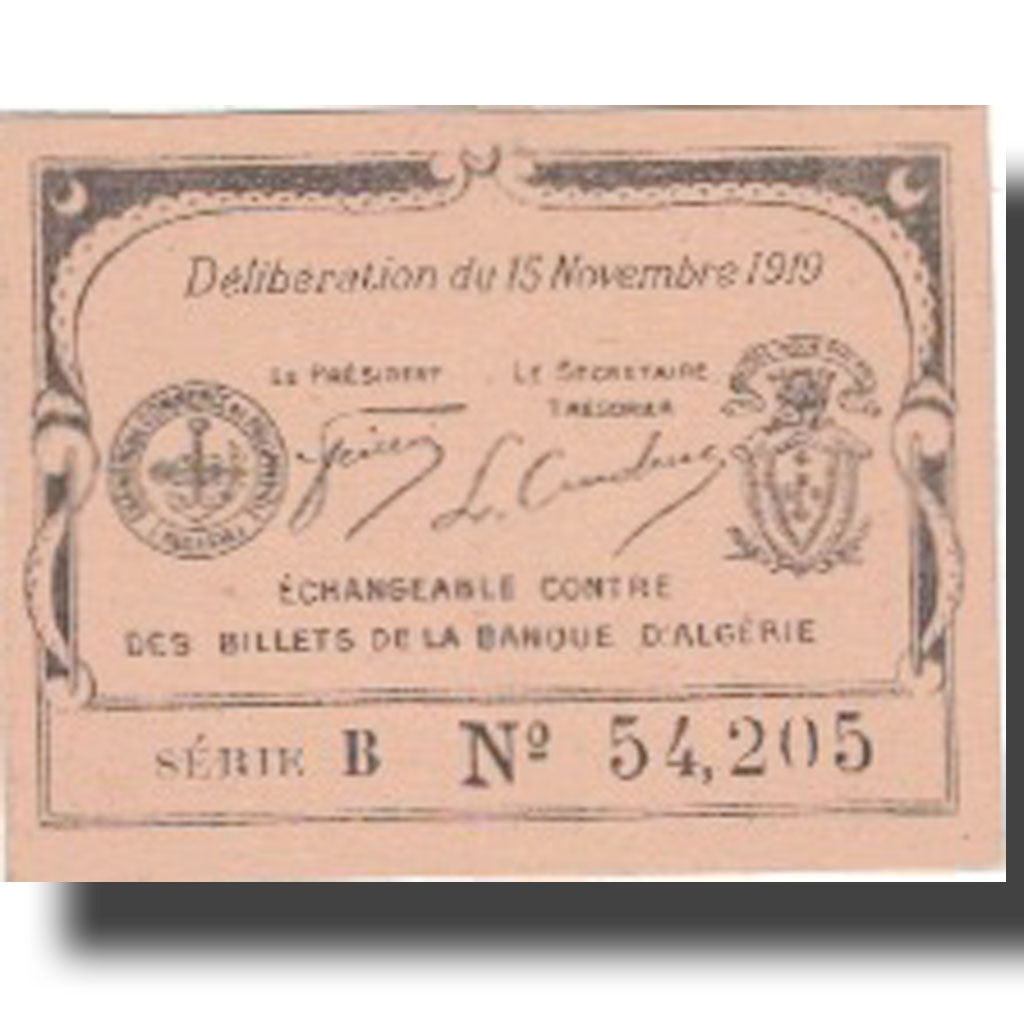Banknote, Algeria, 5 Centimes, Chambre de Commerce, 1919, 1919-11-15, UNC(63)