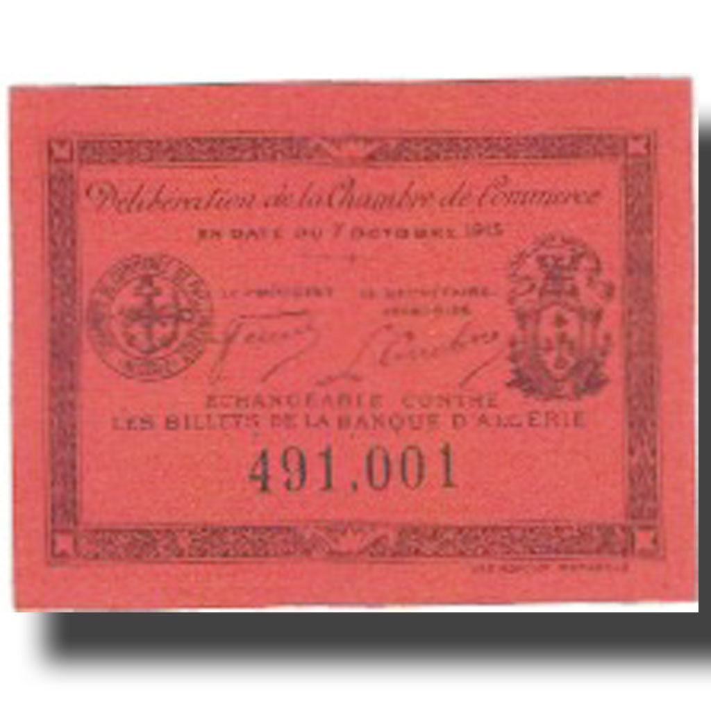 Banknot, Algieria, 5 Centimes, Chambre de Commerce, 1915, 1915-10-07, UNC(63)