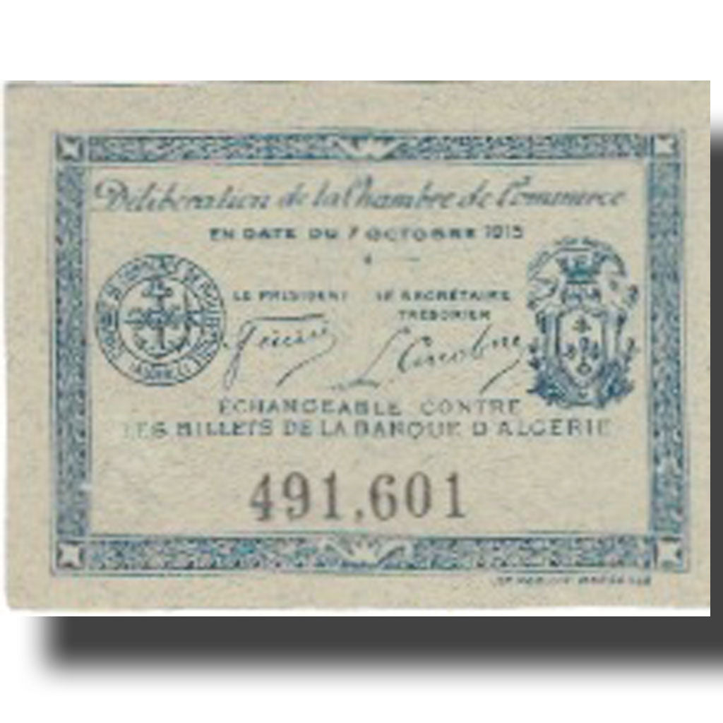 Banknot, Algieria, 10 Centimes, Chambre de Commerce, 1915, 1915-10-07