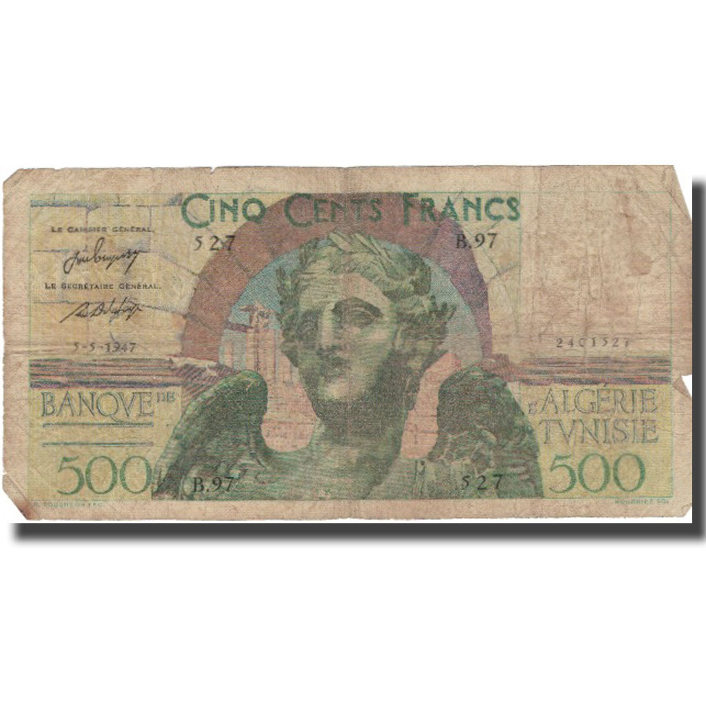 Banconote, Tunisia, 500 Francs, 1947, 1947-05-05, KM:25, B+
