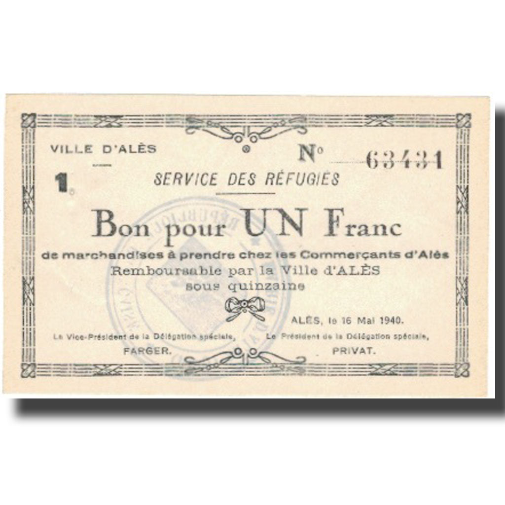 France, Alès, 1 Franc, 1940, UNC(63)
