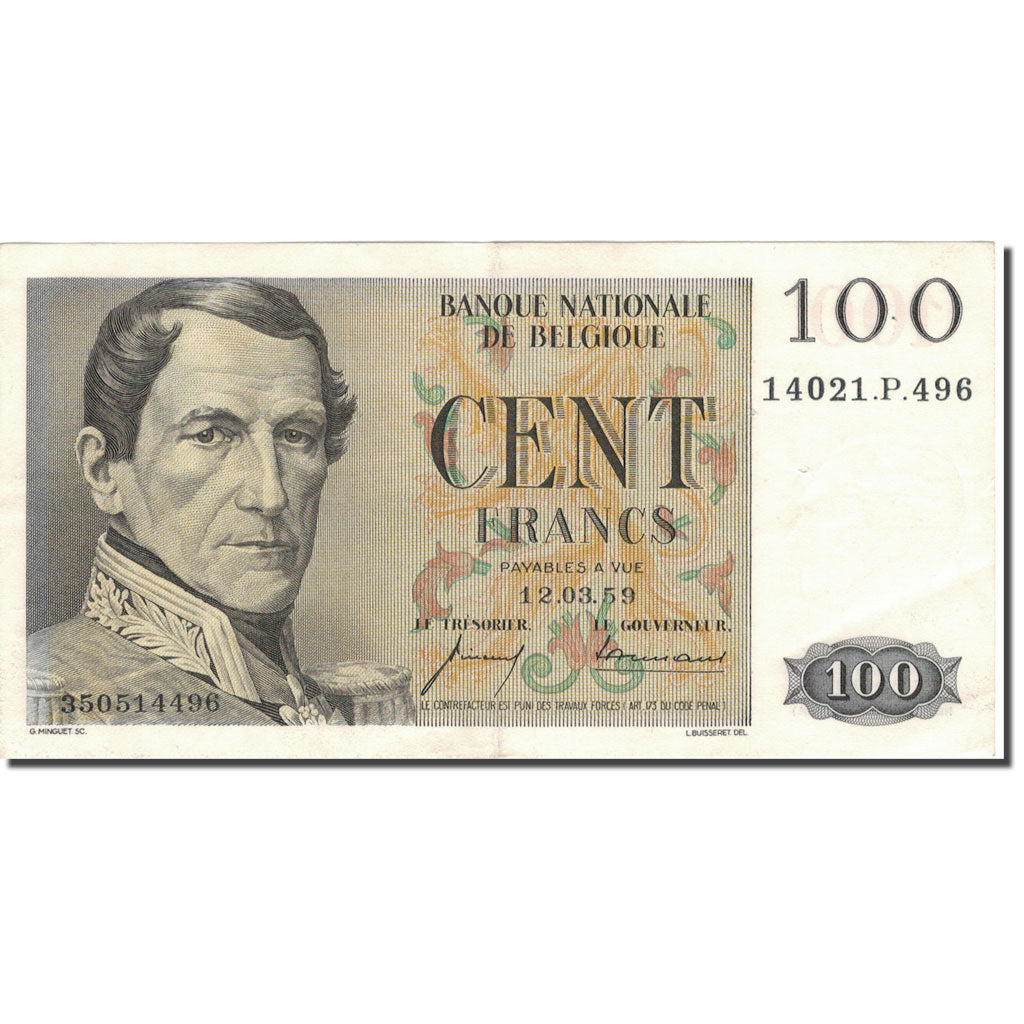 Banknote, Belgium, 100 Francs, 1959, 1959-03-12, KM:129c, EF(40-45)