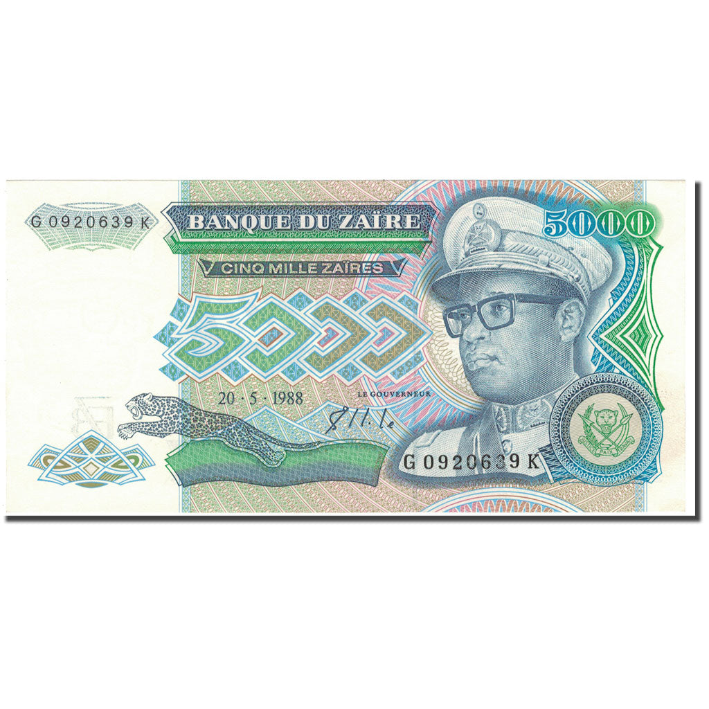 Banknote, Zaire, 5000 Zaïres, 1988, 1988-05-20, KM:37b, UNC(65-70)