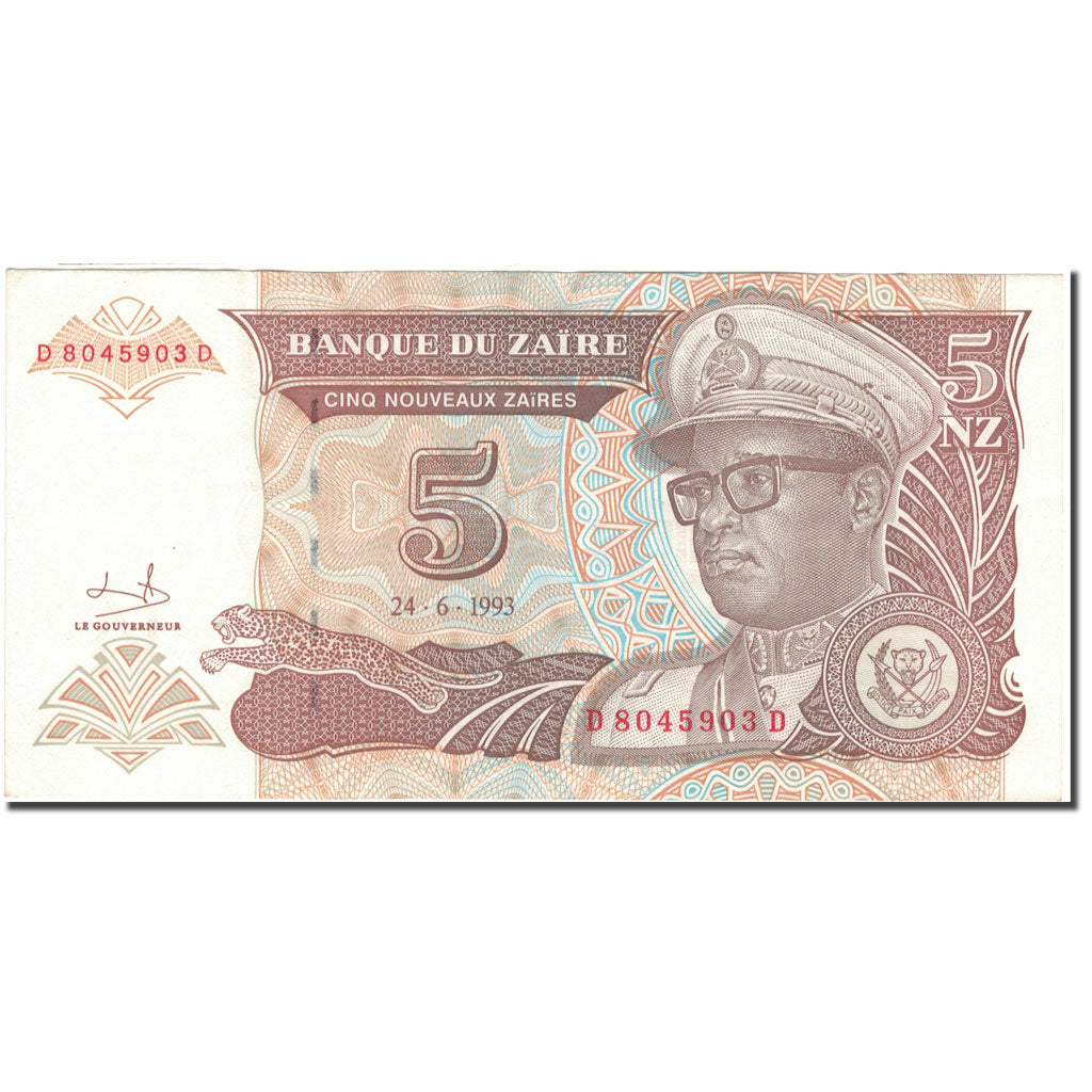 Banconote, Zaire, 5 Nouveaux Zaïres, 1993, 1993-06-24, KM:53a, SPL