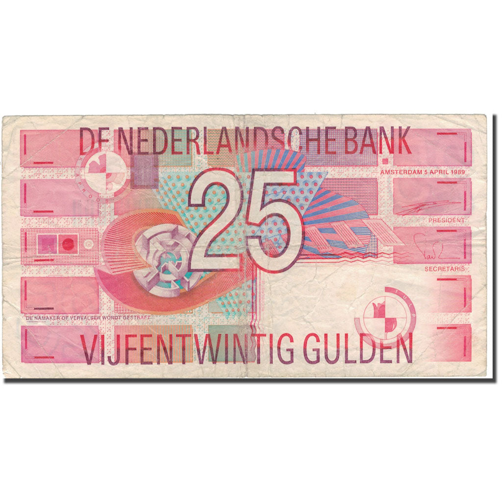 Banconote, Paesi Bassi, 25 Gulden, 1989, 1989, KM:100, MB+