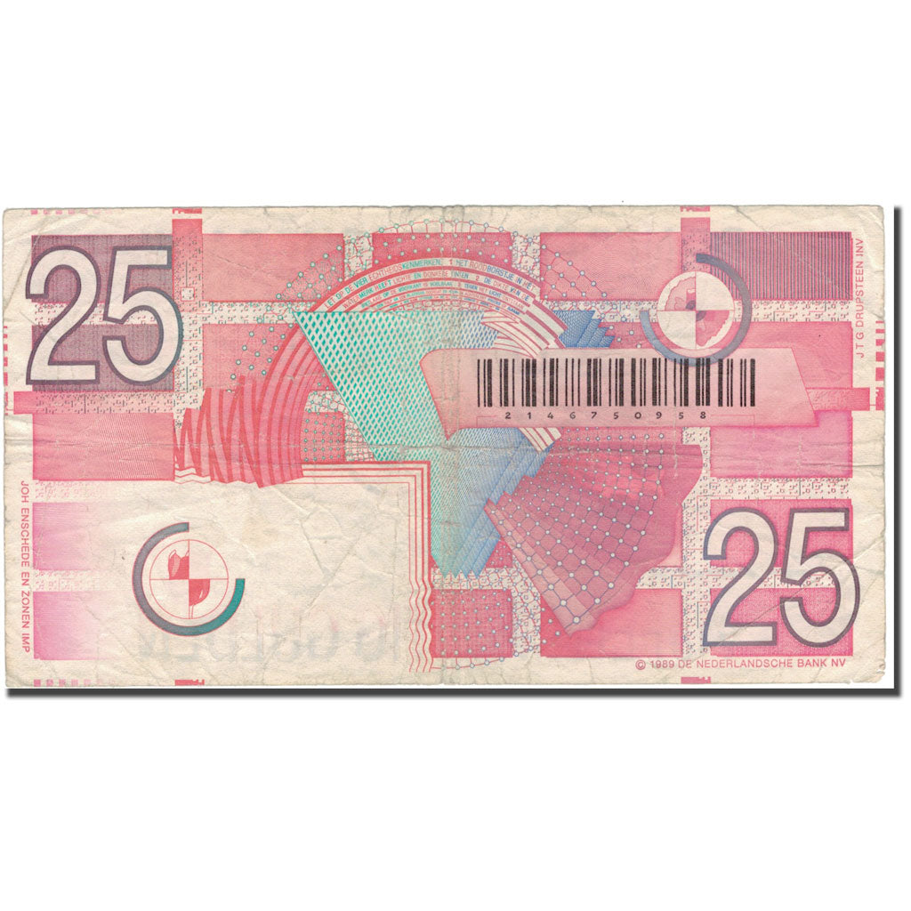 Banconote, Paesi Bassi, 25 Gulden, 1989, 1989, KM:100, MB+