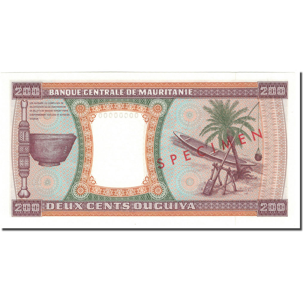 Geldschein, Mauretanien, 200 Ouguiya, 1974, 1974-11-28, Specimen, KM:5s, UNZ