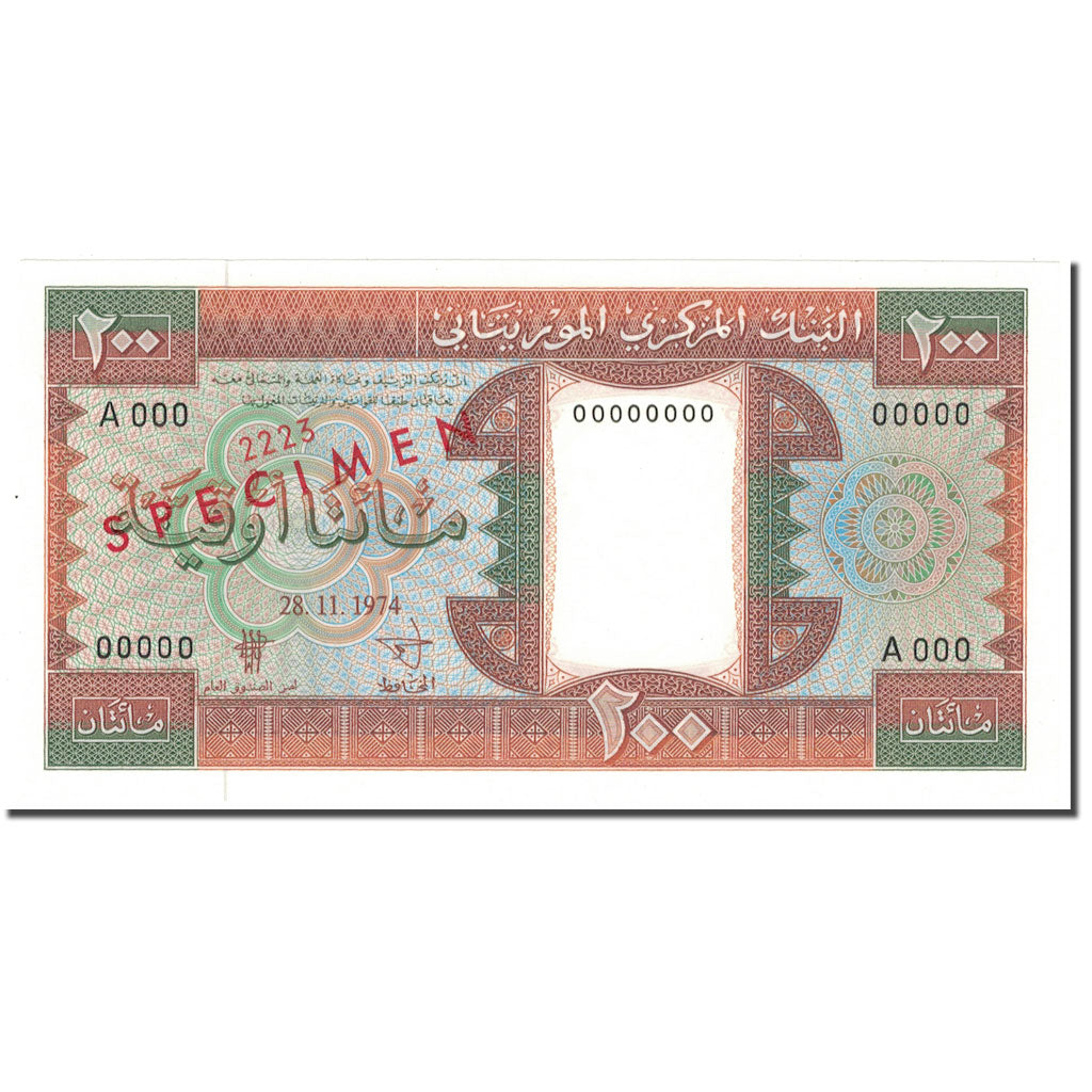 Billet, Mauritanie, 200 Ouguiya, 1974, 1974-11-28, Specimen, KM:5s, NEUF