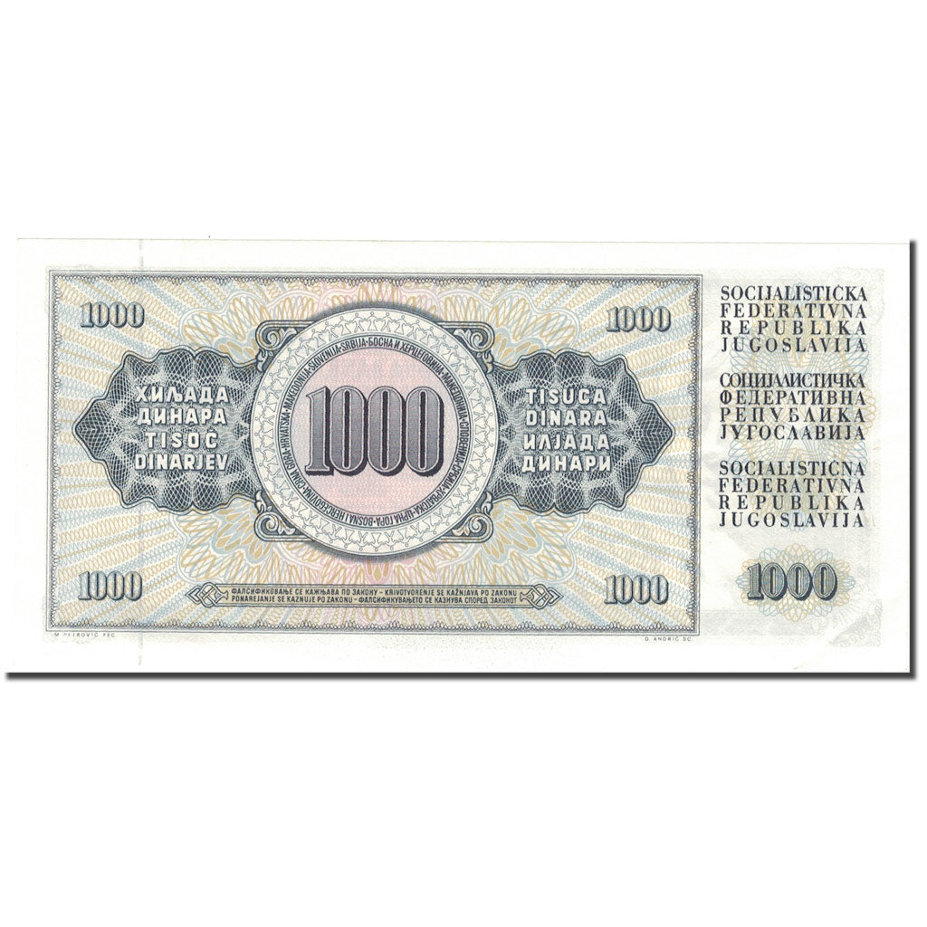 Geldschein, Jugoslawien, 1000 Dinara, 1981, 1981-11-04, KM:92a, UNZ-