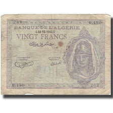 Nota, Argélia, 20 Francs, 1943, 1943-12-22, KM:92a, F(12-15)