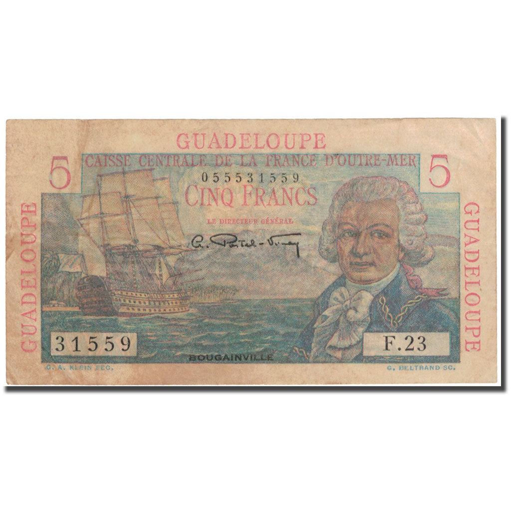 Guadeloupe, 5 Francs, EF(40-45), KM:31