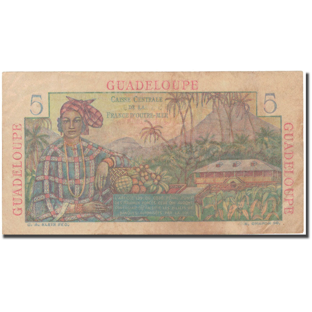 Guadeloupe, 5 Francs, EF(40-45), KM:31