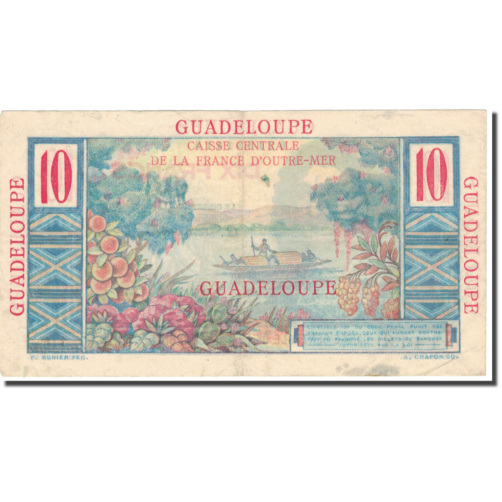 Guadeloupe, 10 Francs, 1947-1949, Undated (1947-49), Colbert, EF(40-45), KM:32