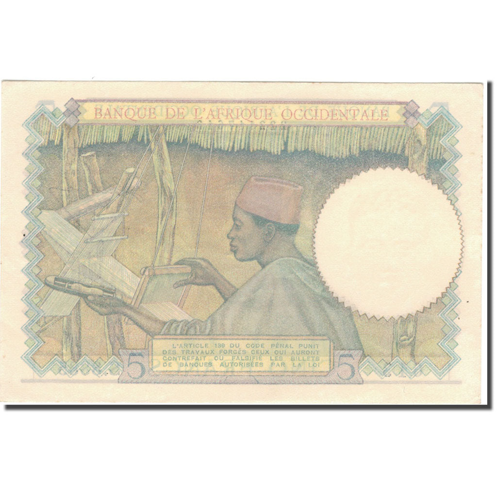 Nota, África Ocidental Francesa, 5 Francs, 1942, 1942-04-22, KM:21, AU(50-53)
