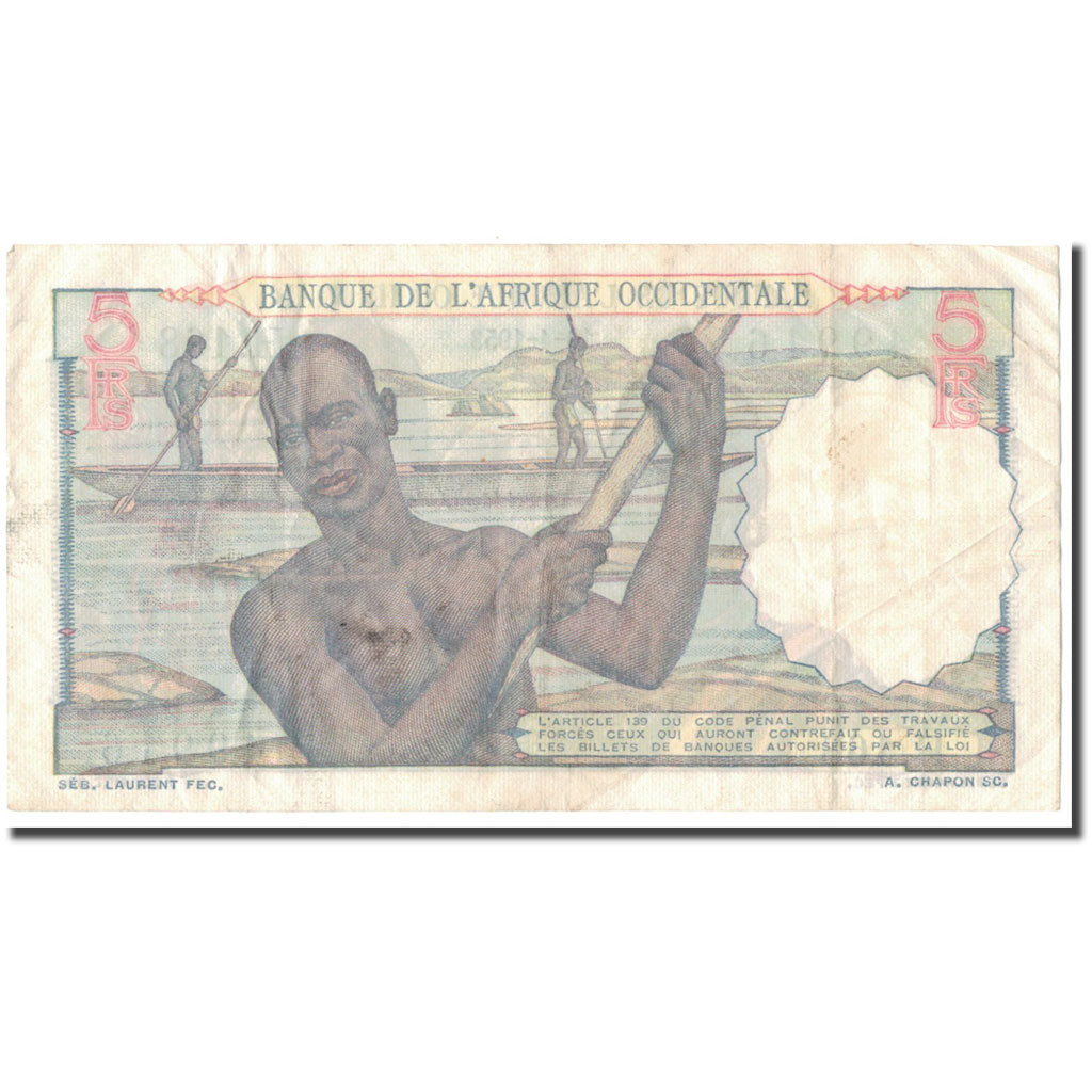 Nota, África Ocidental Francesa, 5 Francs, 1953, 1953-04-10, KM:36, EF(40-45)