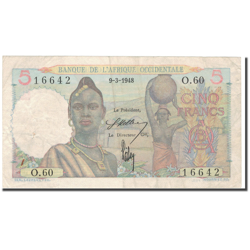 Banknote, French West Africa, 5 Francs, 1948, 1948-03-09, KM:36, EF(40-45)