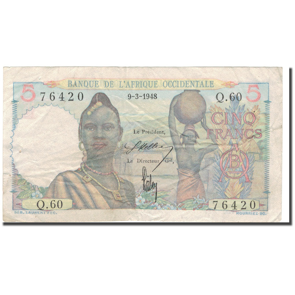 Banknote, French West Africa, 5 Francs, 1948, 1948-03-09, KM:36, EF(40-45)