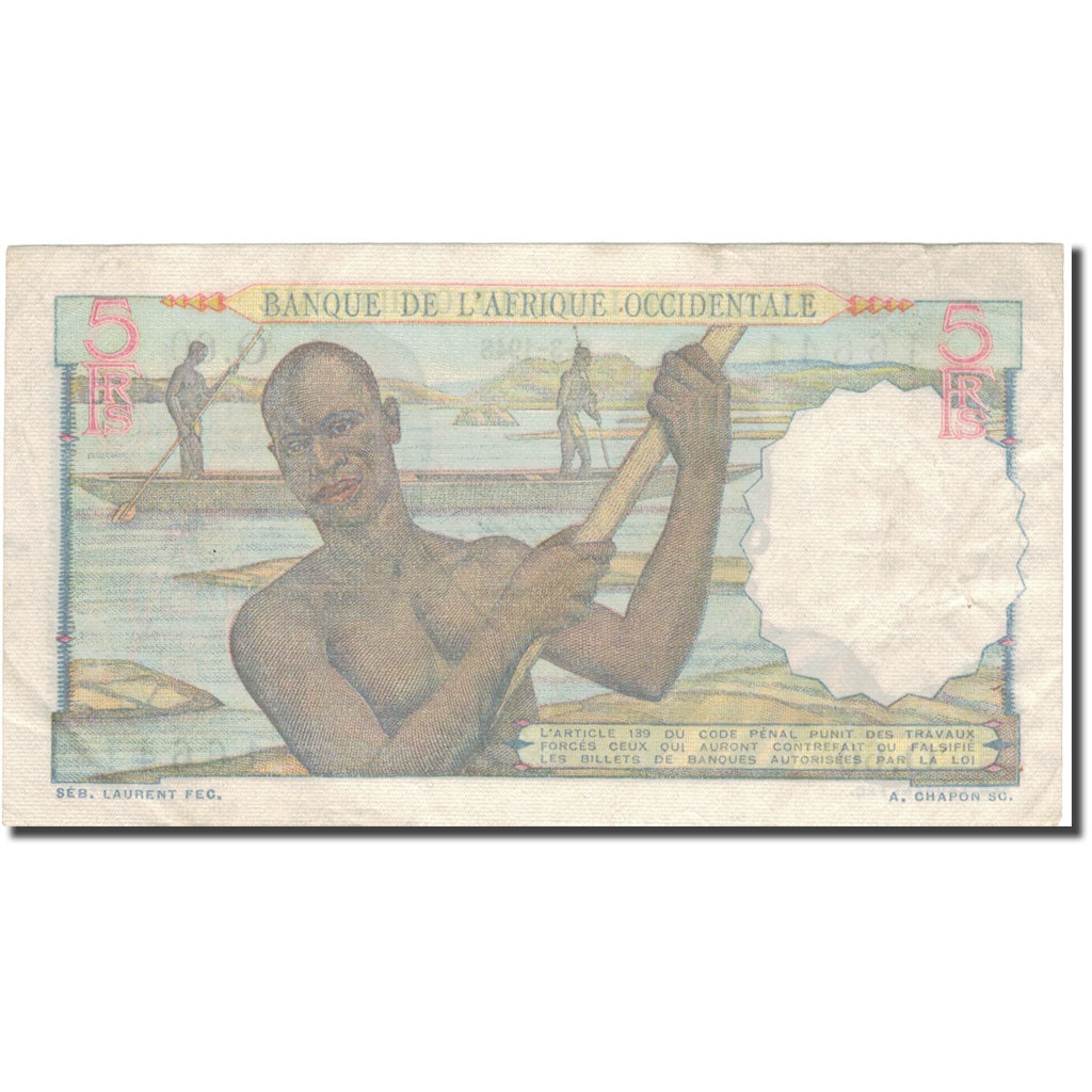 Banconote, Africa occidentale francese, 5 Francs, 1948, 1948-03-09, KM:36, SPL-