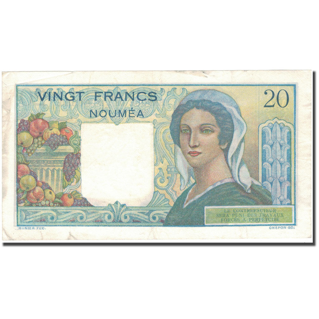 Banknote, New Caledonia, 20 Francs, 1951-1963, KM:50b, EF(40-45)