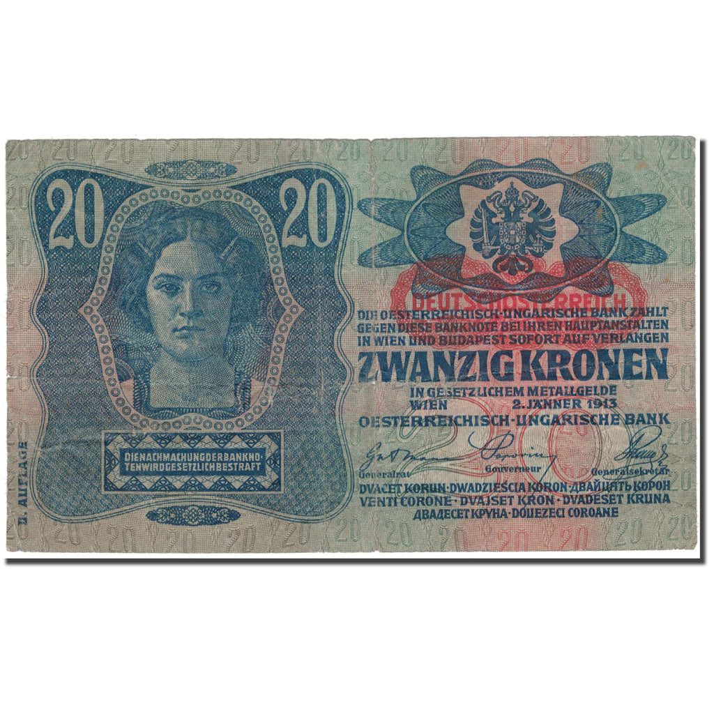Banknote, Hungary, 20 Korona, 1913, 1913-01-02, KM:20, EF(40-45)
