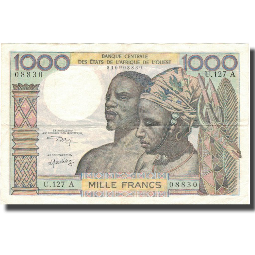 Geldschein, West African States, 1000 Francs, 1959, 1959, KM:103Ai, SS+