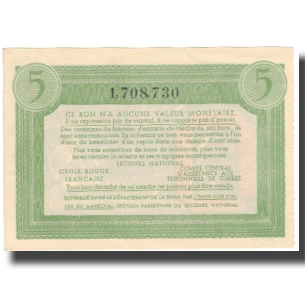 Francia, Bon de Solidarité, 5 Francs, 1940, SPL+