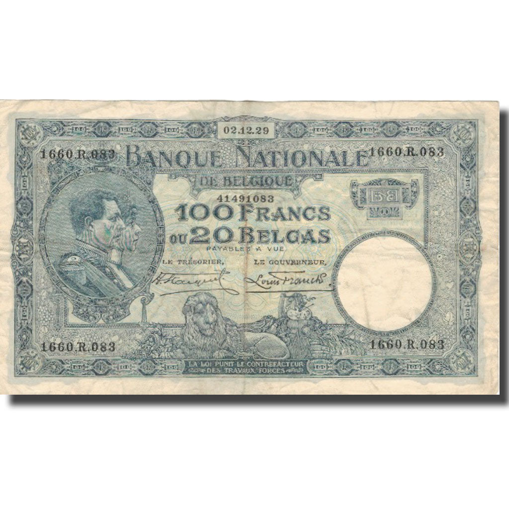 Billet, Belgique, 100 Francs-20 Belgas, 1929, 1929-04-15, KM:102, TTB