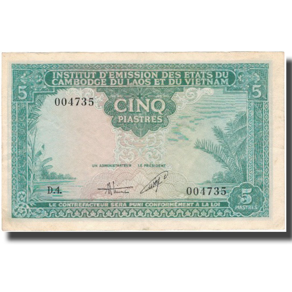 Biljet, FRANS INDO-CHINA, 5 Piastres = 5 Dong, 1953, Undated (1953), KM:106, SUP