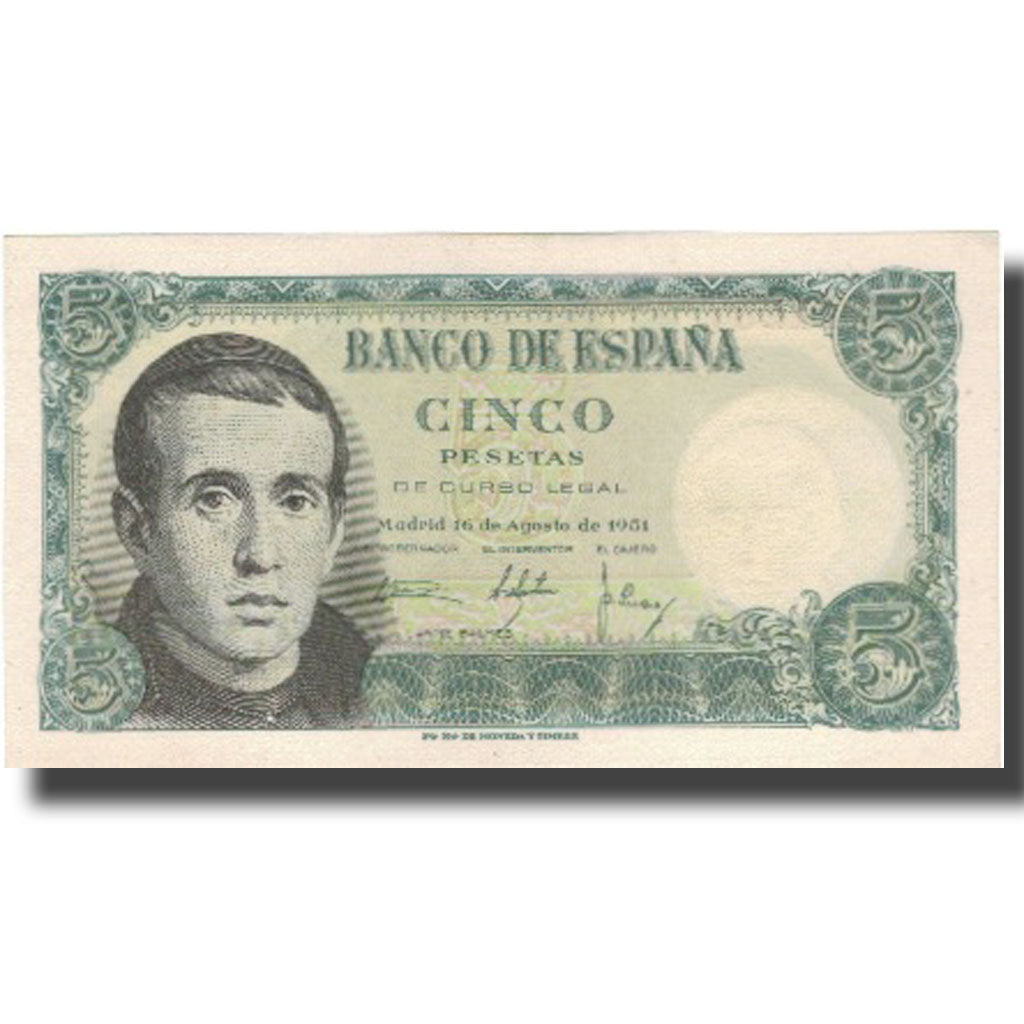 Biljet, Spanje, 5 Pesetas, 1951, 1951-08-16, KM:140a, SPL