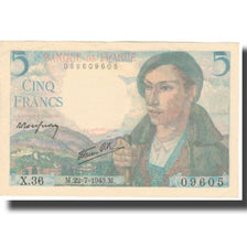 France, 5 Francs, Berger, 1943, 1943-07-22, AU(50-53), Fayette:5.2, KM:98a