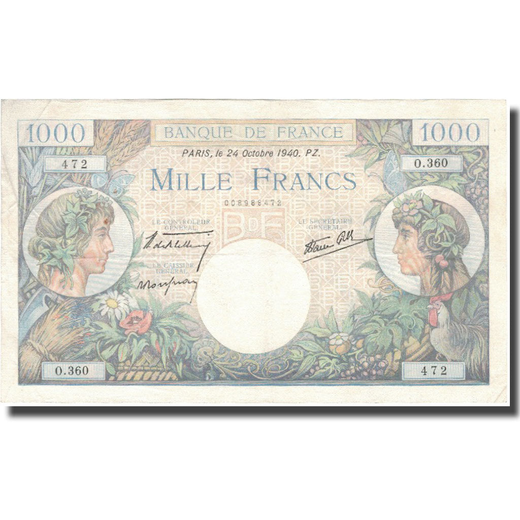 France, 1000 Francs, Commerce et Industrie, 1940, 1940-10-24, EF(40-45)