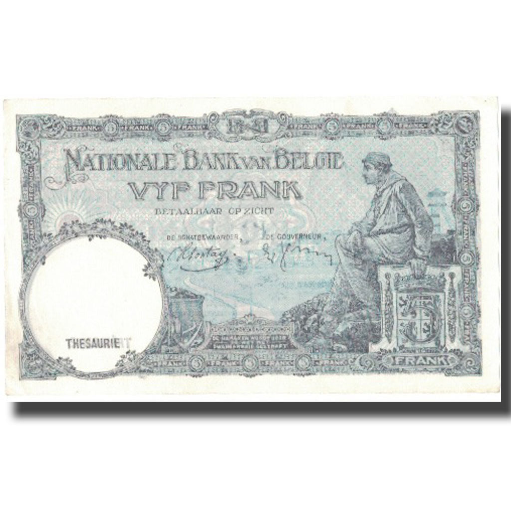 Banconote, Belgio, 5 Francs, 1938, 1938-04-19, KM:108a, SPL