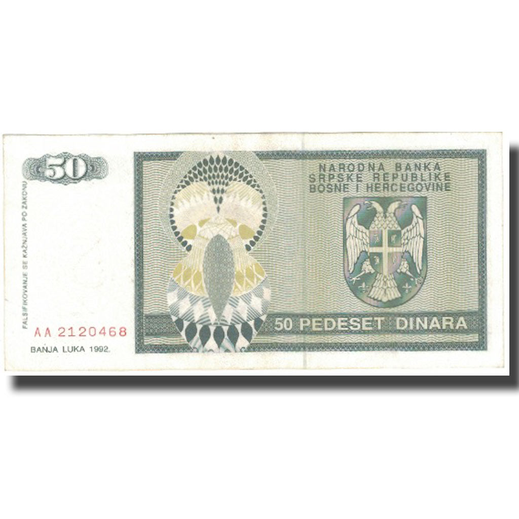 Billet, Bosnia - Herzegovina, 50 Dinara, 1992, KM:134a, TTB+