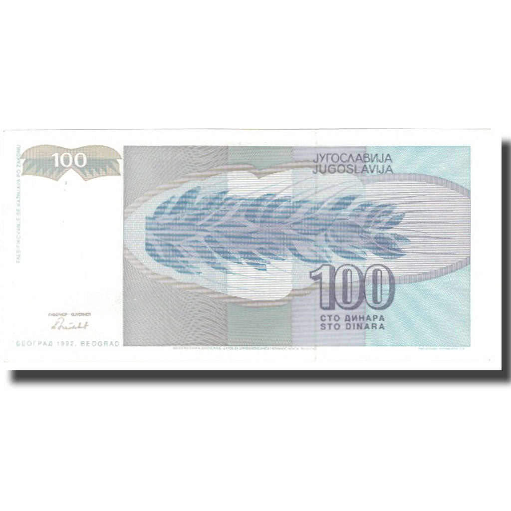 Nota, Jugoslávia, 100 Dinara, 1992, KM:105, UNC(63)